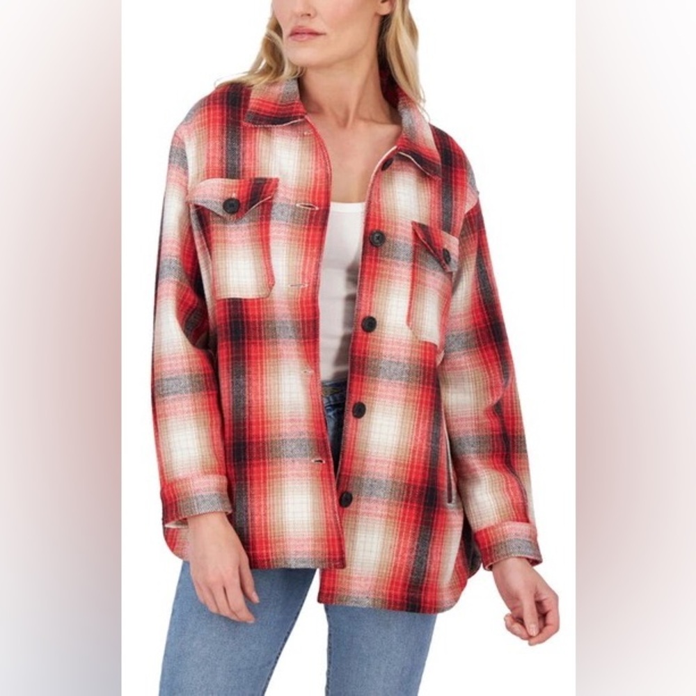 Lucky Brand Red and Black Button Down shirt/jacket with Notched Collar